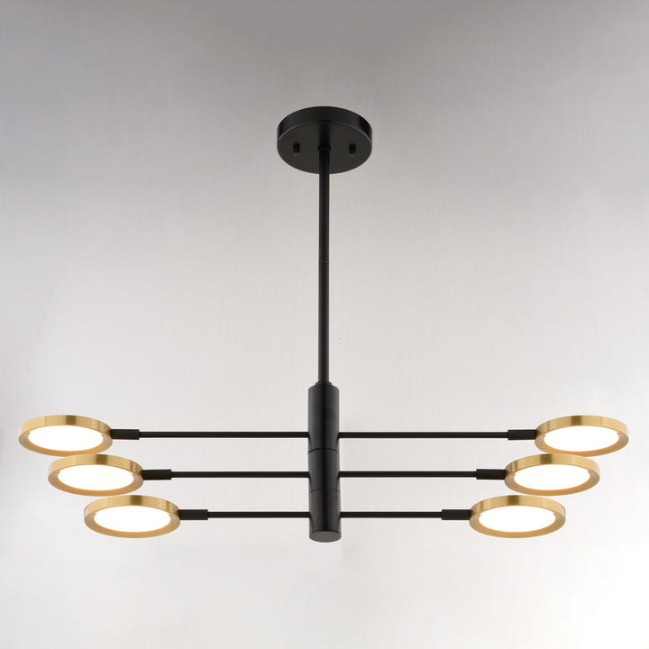34.75-in. 6L LED Pendant Matte Black and Antique Gold