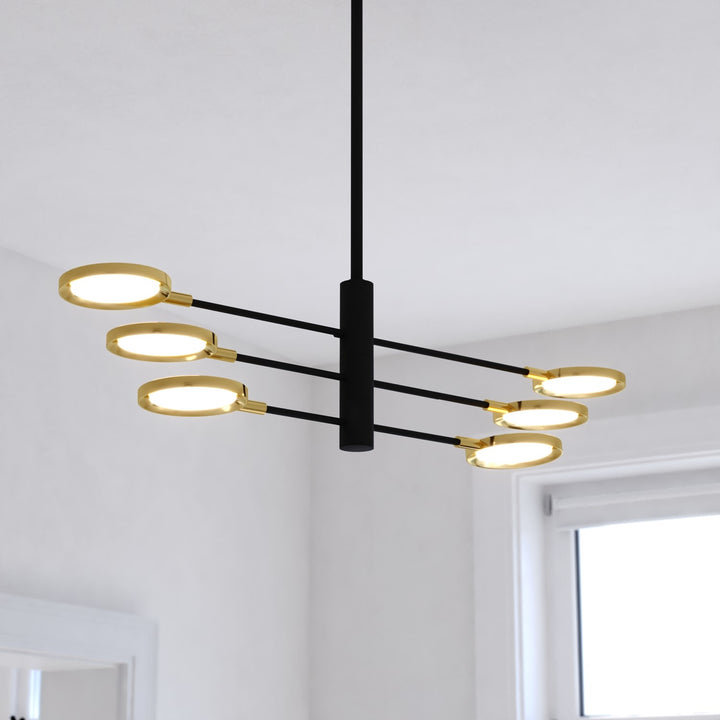 34.75-in. 6L LED Pendant Matte Black and Antique Gold