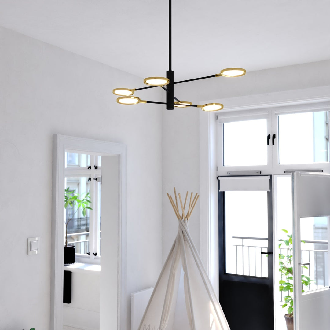 34.75-in. 6L LED Pendant Matte Black and Antique Gold