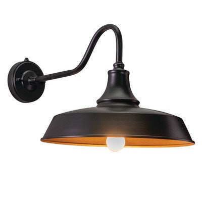 15 in. Outdoor Wall Light w Caged Clear Glass Dark Bronze/Light Gold