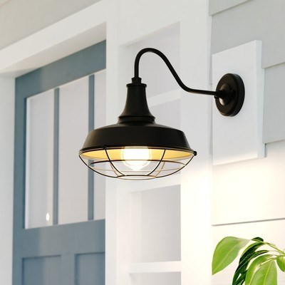 9-in. Outdoor Cage Wall Light Dark Bronze and Light Gold