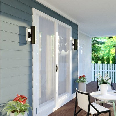 2 Light 14.25-in.H Dusk to Dawn Outdoor Wall Light Textured Black