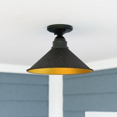 12-in Outdoor Semi Flush Aged Iron and Light Gold