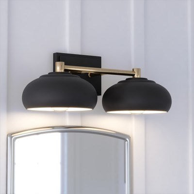 2 Light Vanity Matte Black and Satin Brass