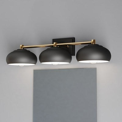 3 Light Vanity Matte Black and Satin Brass