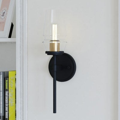1 Light Wall Light Matte Black and Brushed Brass