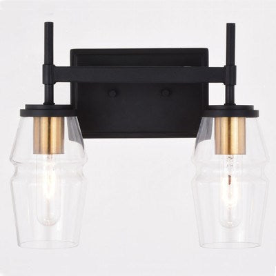 2 Light Vanity Light Matte Black and Brushed Brass