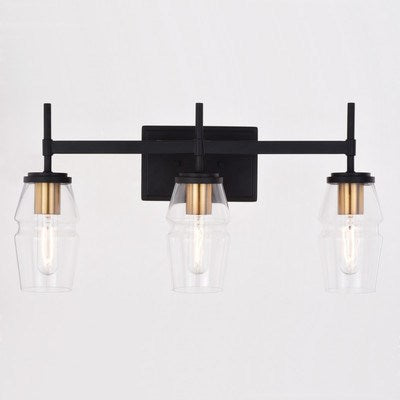 3 Light Vanity Light Matte Black and Brushed Brass