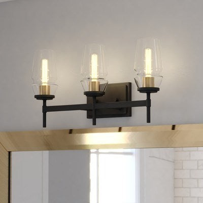 3 Light Vanity Light Matte Black and Brushed Brass