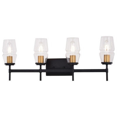4 Light Vanity Light Matte Black and Brushed Brass by Vaxcel International