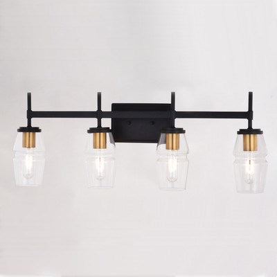 4 Light Vanity Light Matte Black and Brushed Brass
