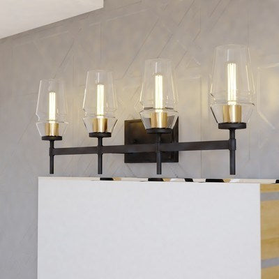 4 Light Vanity Light Matte Black and Brushed Brass