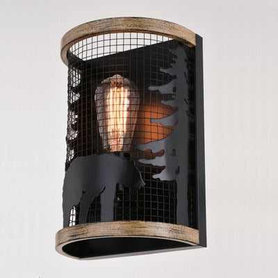 8-in. Wall Light Black and Burnished Teak