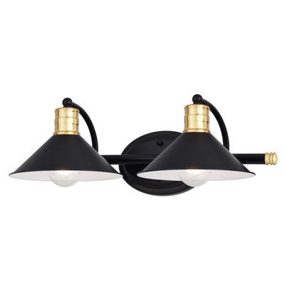 2 Light Vanity Matte Black and Natural Brass with Matte White by Vaxcel International