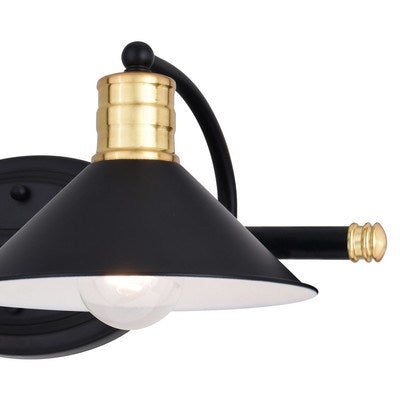 2 Light Vanity Matte Black and Natural Brass with Matte White