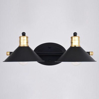 2 Light Vanity Matte Black and Natural Brass with Matte White