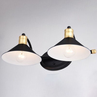 2 Light Vanity Matte Black and Natural Brass with Matte White
