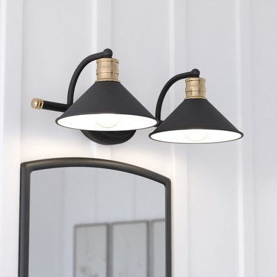 2 Light Vanity Matte Black and Natural Brass with Matte White