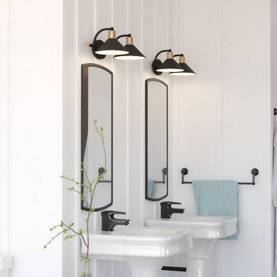 2 Light Vanity Matte Black and Natural Brass with Matte White