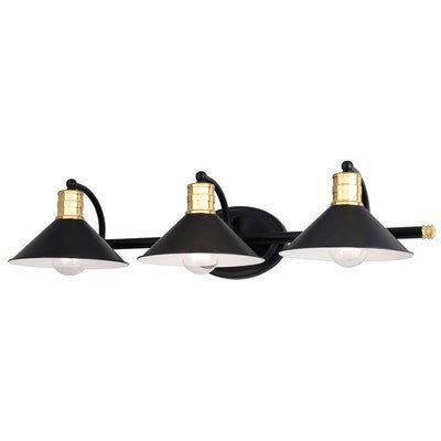 3 Light Vanity Matte Black and Natural Brass with Matte White by Vaxcel International