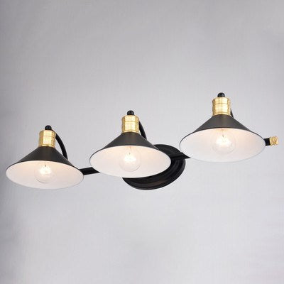 3 Light Vanity Matte Black and Natural Brass with Matte White