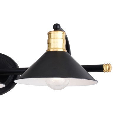 3 Light Vanity Matte Black and Natural Brass with Matte White