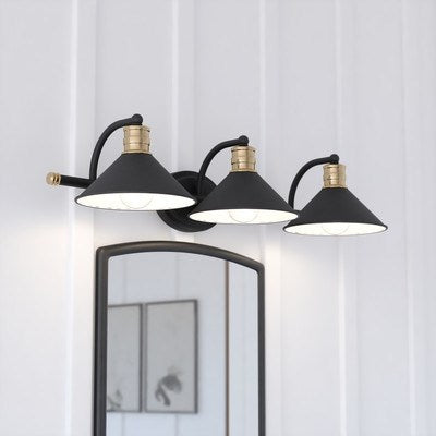 3 Light Vanity Matte Black and Natural Brass with Matte White