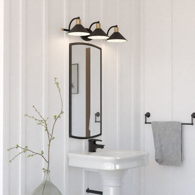 3 Light Vanity Matte Black and Natural Brass with Matte White