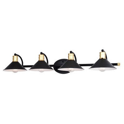 4 Light Vanity Matte Black and Natural Brass with Matte White by Vaxcel International