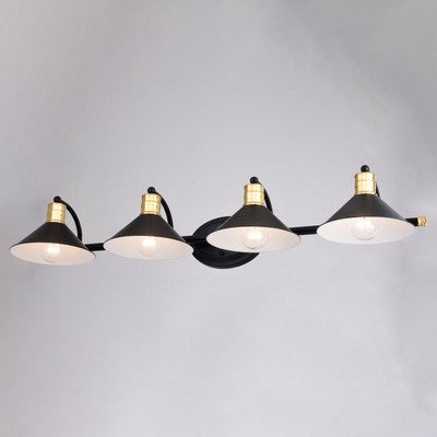 4 Light Vanity Matte Black and Natural Brass with Matte White