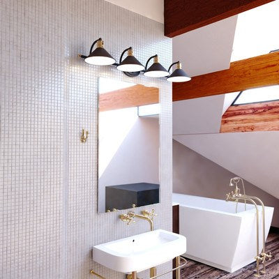 4 Light Vanity Matte Black and Natural Brass with Matte White