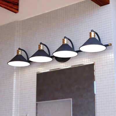 4 Light Vanity Matte Black and Natural Brass with Matte White