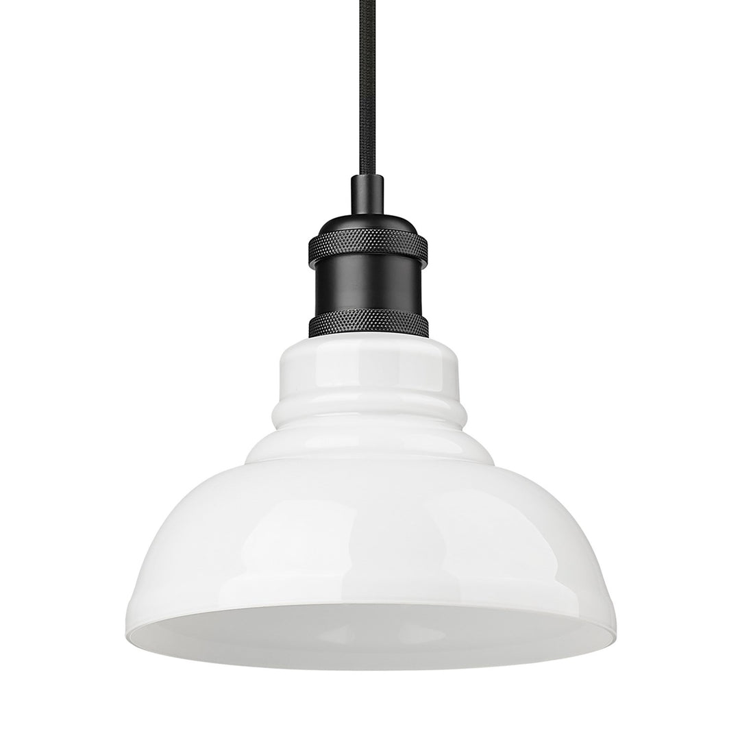 Blk Small Pendant In Matte Black With Vintage Milk Glass Shade by Golden