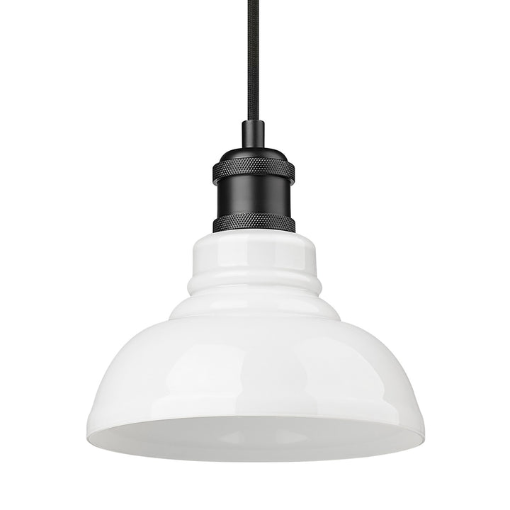 Blk Small Pendant In Matte Black With Vintage Milk Glass Shade by Golden