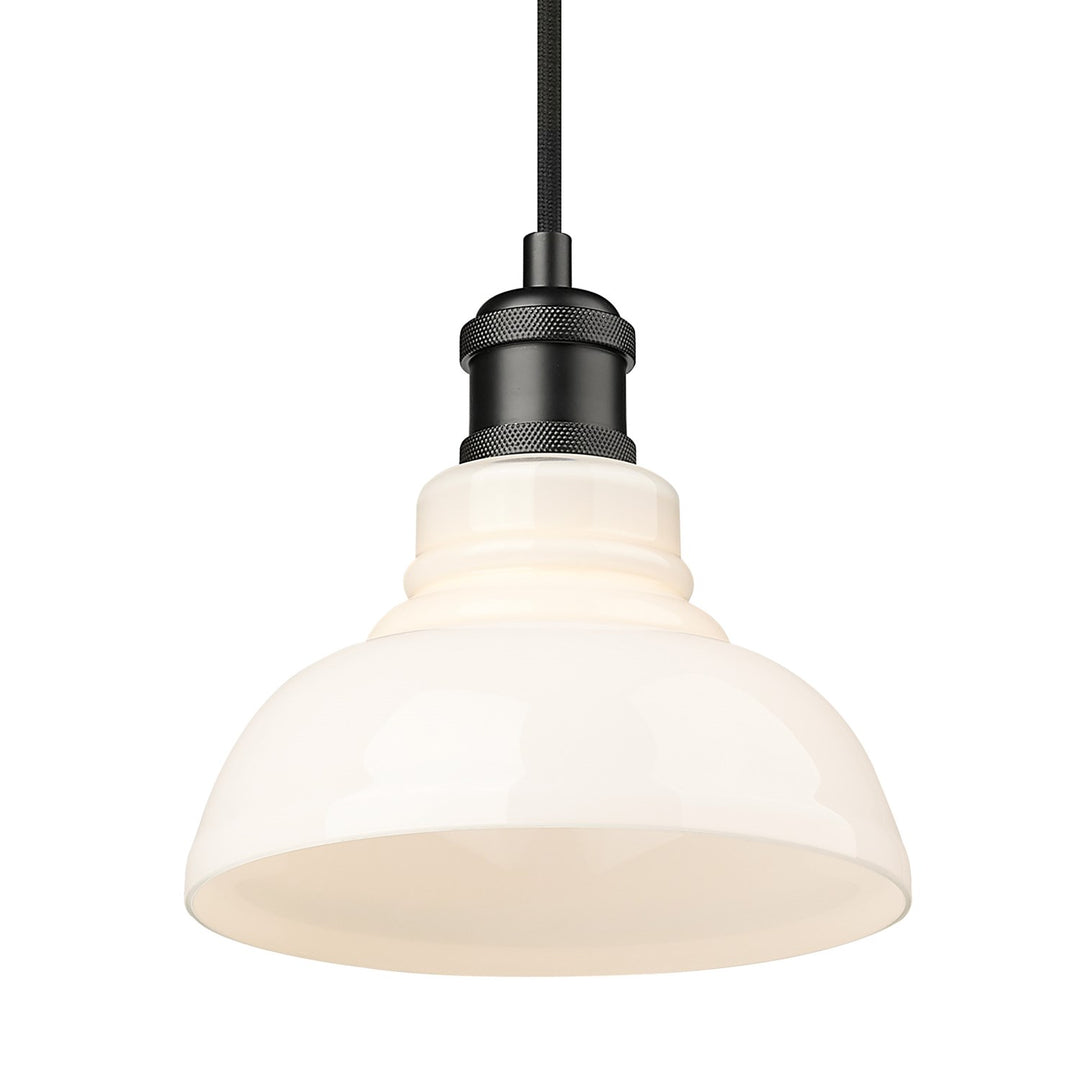 Blk Small Pendant In Matte Black With Vintage Milk Glass Shade