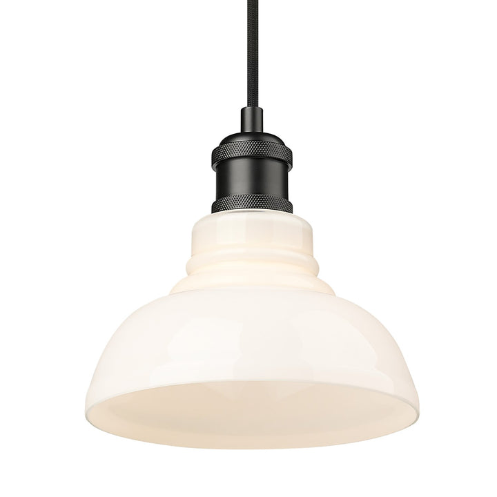 Blk Small Pendant In Matte Black With Vintage Milk Glass Shade
