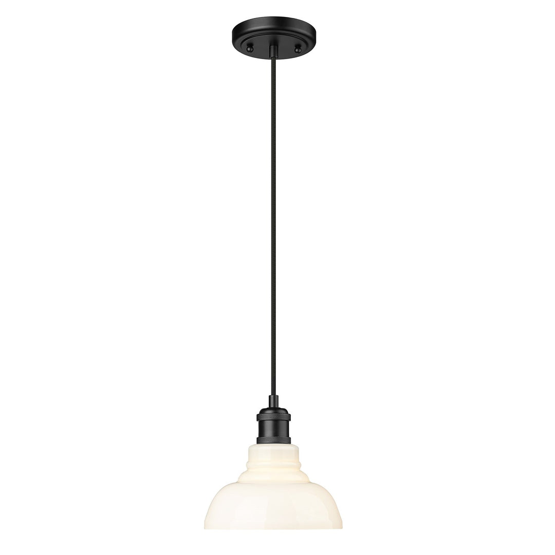 Blk Small Pendant In Matte Black With Vintage Milk Glass Shade