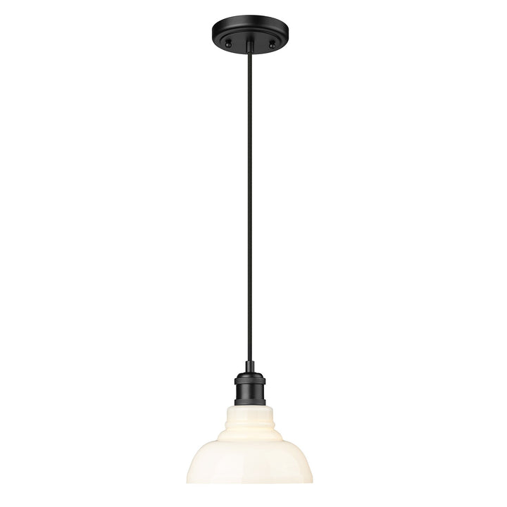 Blk Small Pendant In Matte Black With Vintage Milk Glass Shade