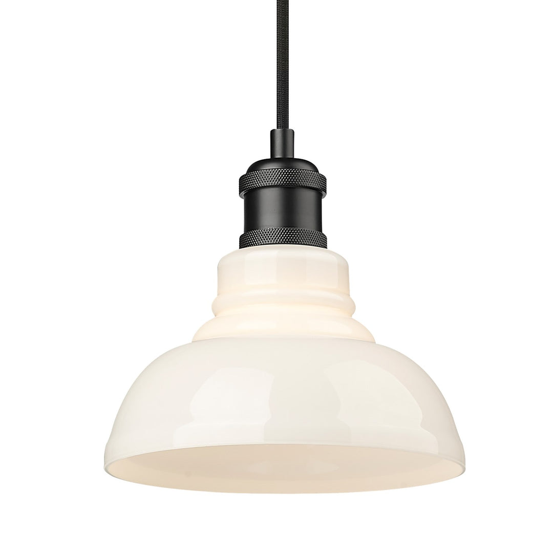 Blk Small Pendant In Matte Black With Vintage Milk Glass Shade