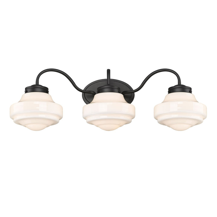 3 Light Bath Vanity In Matte Black With Vintage Milk Glass Shade