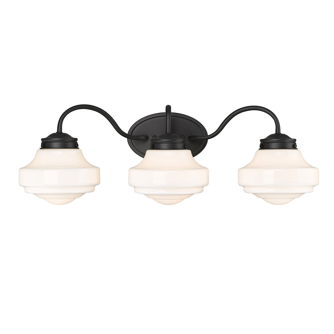 3 Light Bath Vanity In Matte Black With Vintage Milk Glass Shade