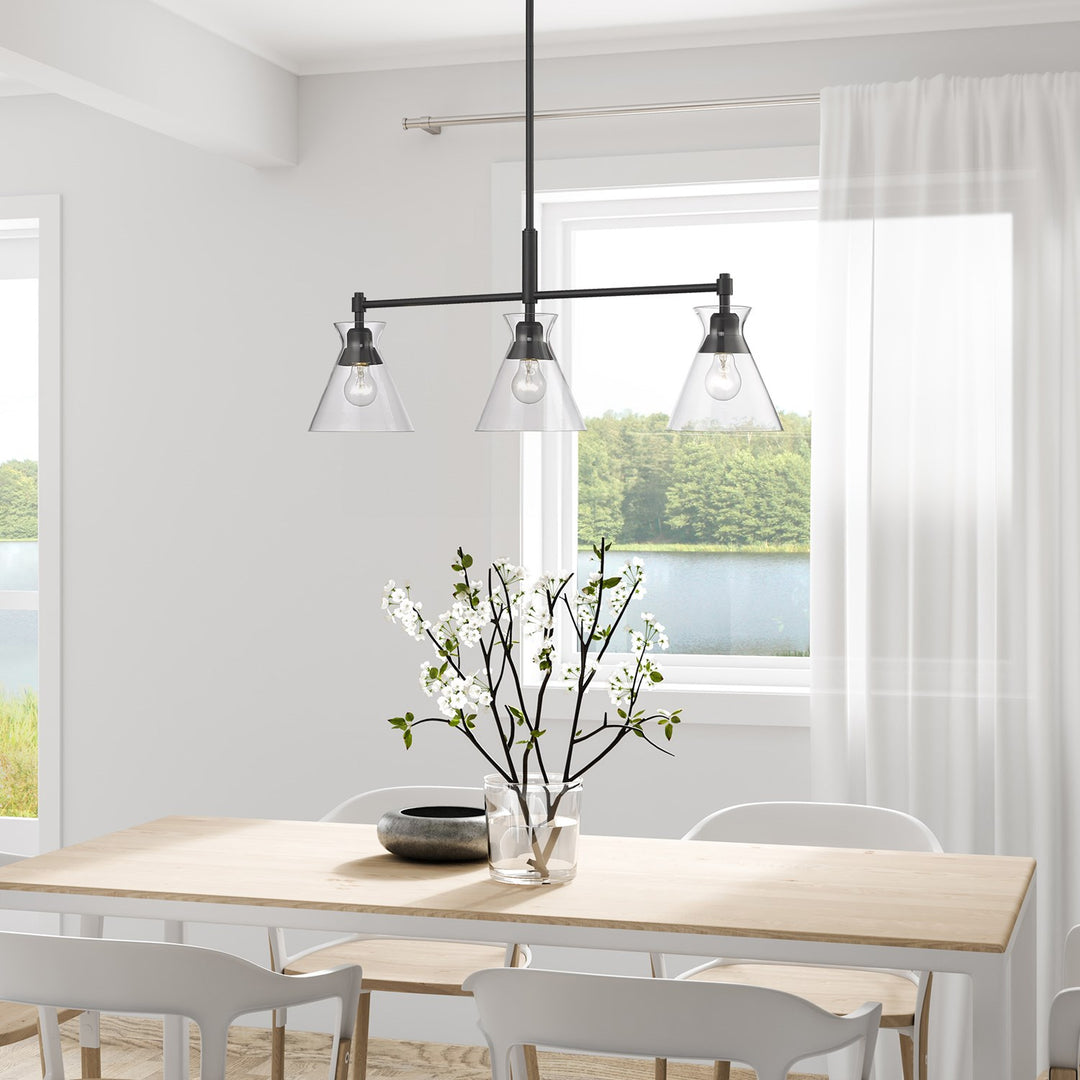 Linear Pendant In Matte Black With Clear Glass Shade