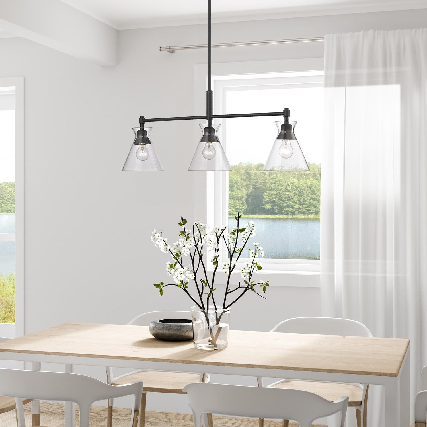 Linear Pendant In Matte Black With Clear Glass Shade