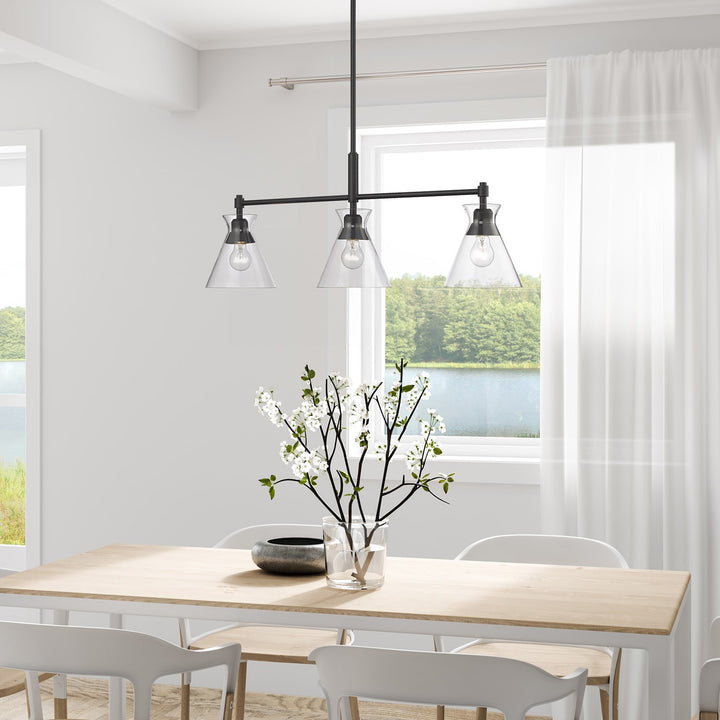 Linear Pendant In Matte Black With Clear Glass Shade
