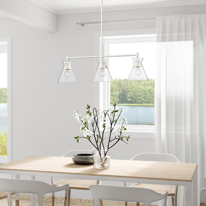 Wht Linear Pendant In Matte White With Clear Glass Shade