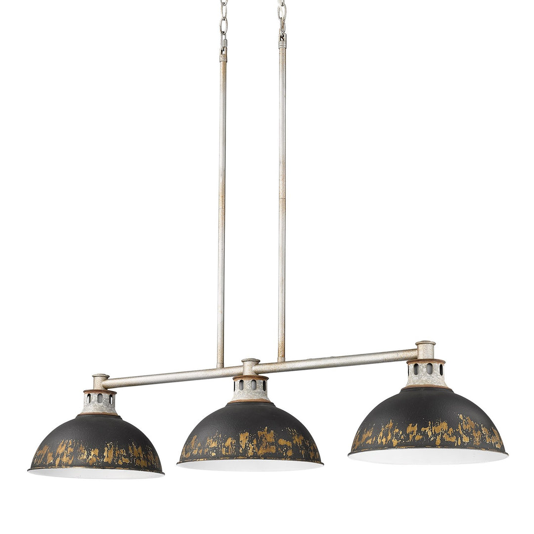 Linear Pendant In Aged Galvanized Steel With Antique Black Iron Shade by Golden