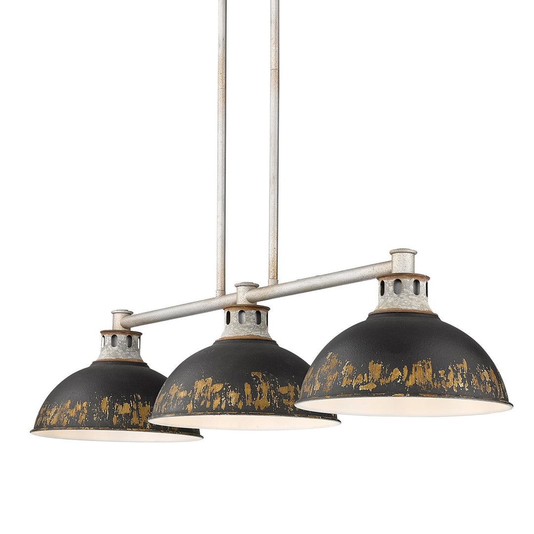 Linear Pendant In Aged Galvanized Steel With Antique Black Iron Shade