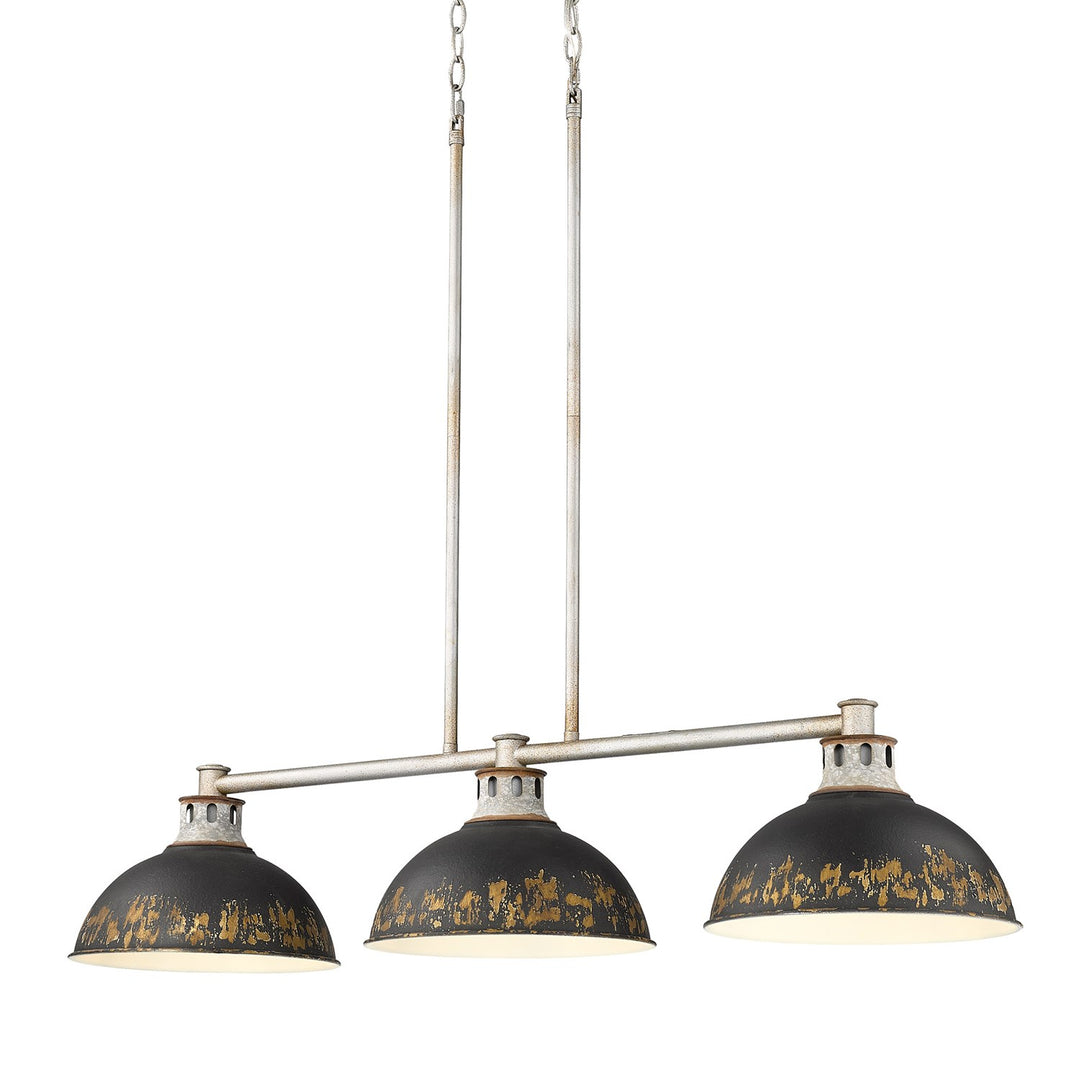 Linear Pendant In Aged Galvanized Steel With Antique Black Iron Shade