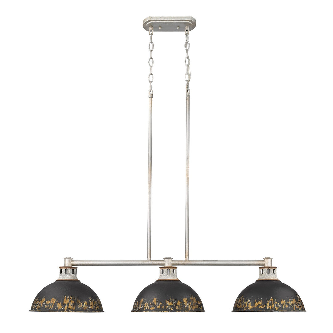 Linear Pendant In Aged Galvanized Steel With Antique Black Iron Shade