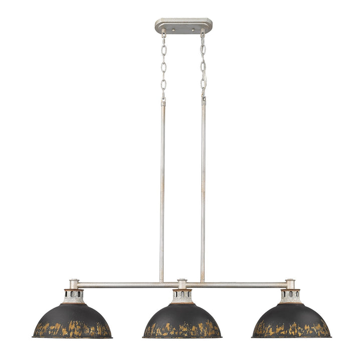 Linear Pendant In Aged Galvanized Steel With Antique Black Iron Shade